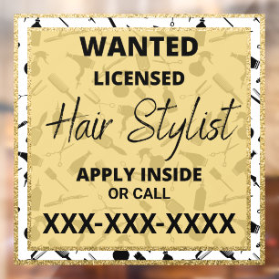 Customise Hair Stylist Wanted Gold Glitter Salon Window Cling