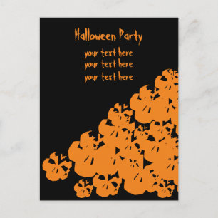 Customise Halloween party skulls  black orange Invitation Postcard