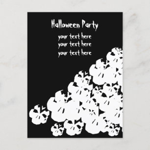 Customise Halloween party skulls  black white Invitation Postcard