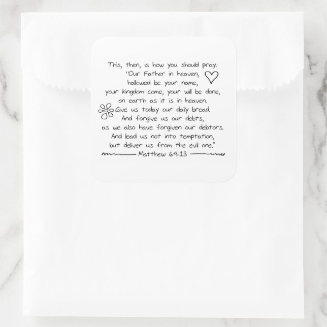 Customise Handwriting Bible Verse The Lords Prayer Square Sticker (Bag)