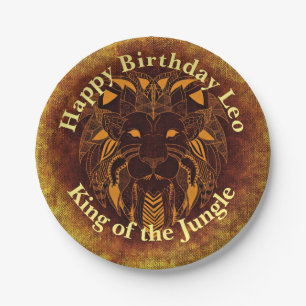Customise Happy Birthday Golden Brown Tribal Lion Paper Plate