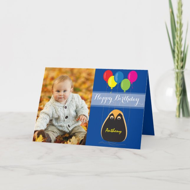 Customise Happy Birthday with a Lucky Owl Card (Front)