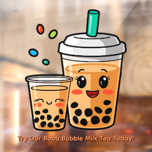 Customise Happy Bubble Tea Boba Cartoon 2 Window Cling