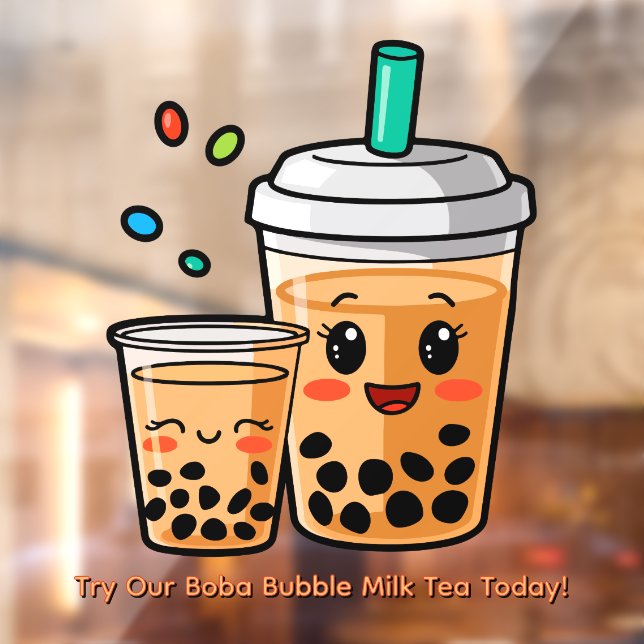 Customise Happy Bubble Tea Boba Cartoon 2  Window Cling (Sheet 2)