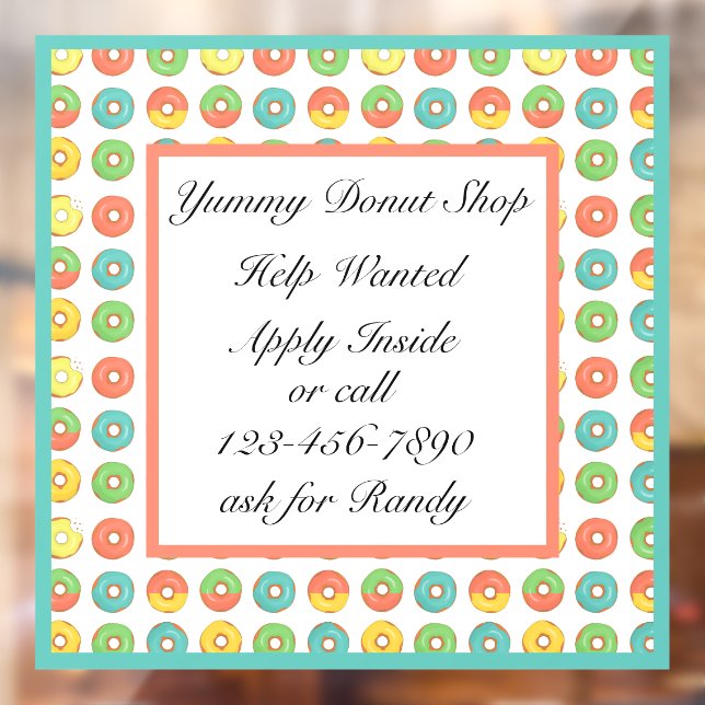 Customise Help Wanted Doughnut Coffee Shop Busines Window Cling (Sheet 2)