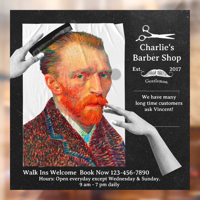 Customise Hipster Vincent van Gogh Barber Shop  Window Cling (Sheet 2)