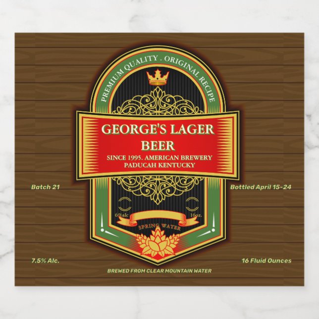Customise Home Brewed Detailed  Beer Bottle Label (Single Label)