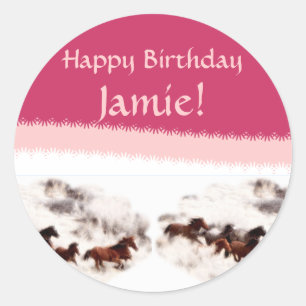 Customise Horse Birthday Invitations and Cards Classic Round Sticker