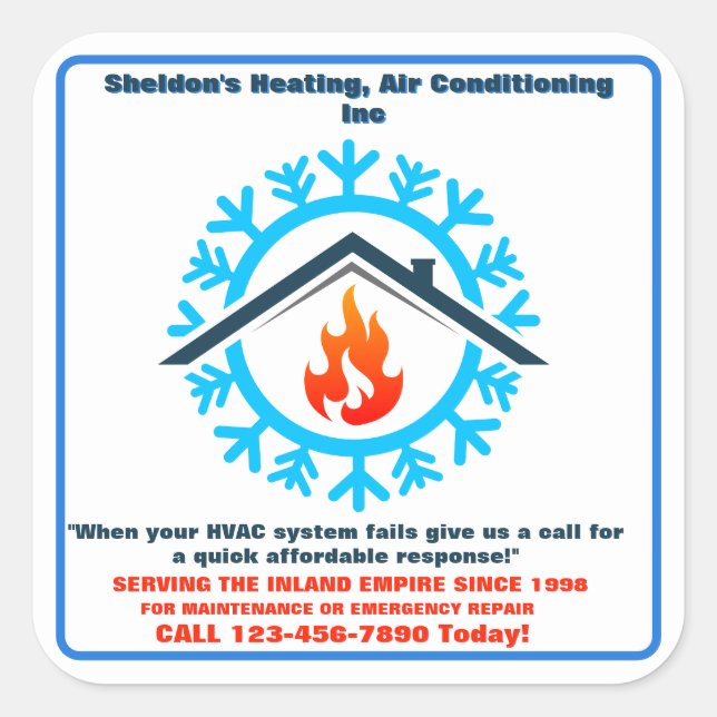 Customise HVAC  Company Furnace AC Unit Advert 2 Square Sticker (Front)
