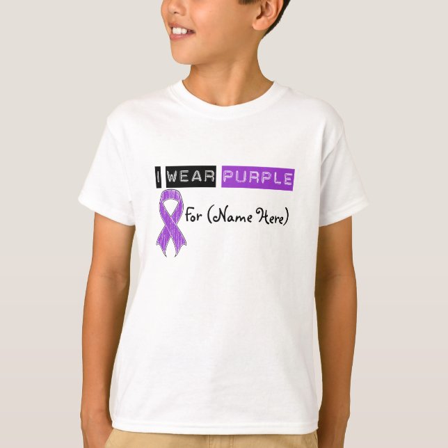 Customise I Wear Purple Ribbon Pancreatic Cancer T-Shirt (Front)