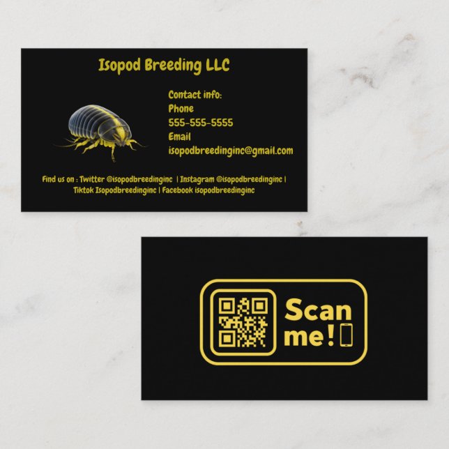 Customise Isopod Animal Black and Yellow  Business Card (Front/Back)