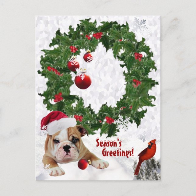 Customise It New Bulldog Puppy Christmas Version 2 Holiday Postcard (Front)