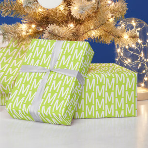 Customise it w/Initial, White Letter lime green Wrapping Paper