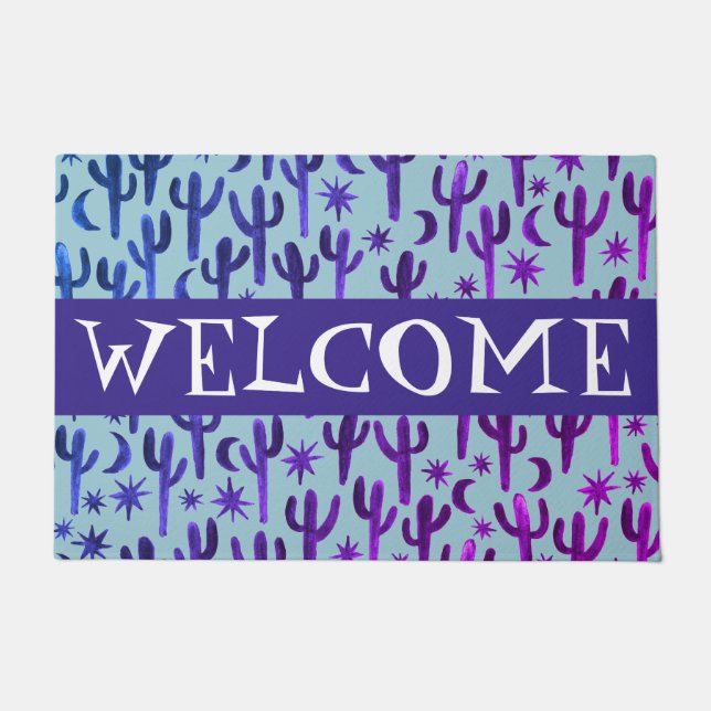 Customise it! WELCOME Night Desert Saguaro Cactus Doormat (Front)