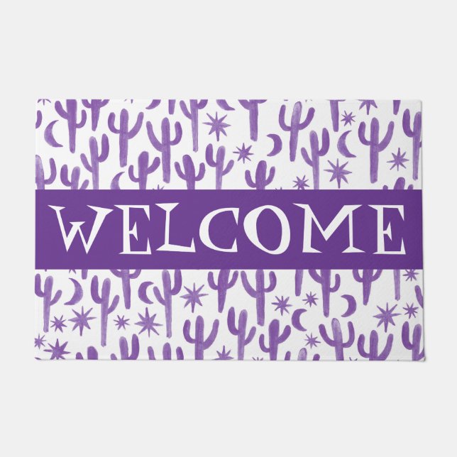 Customise it! WELCOME Night Desert Saguaro Cactus Doormat (Front)