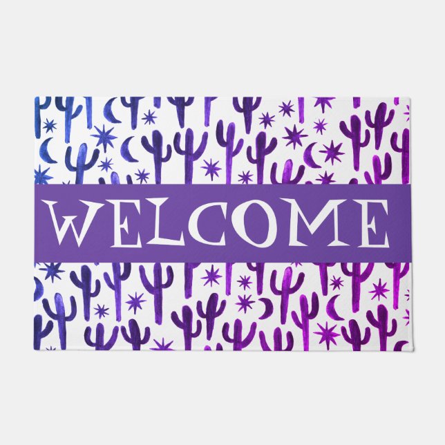 Customise it! WELCOME Night Desert Saguaro Cactus Doormat (Front)