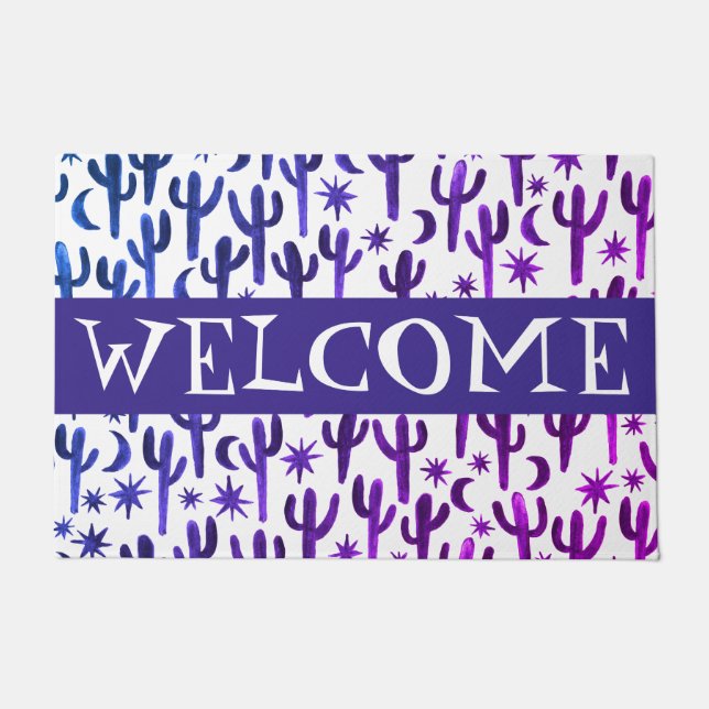 Customise it! WELCOME Night Desert Saguaro Cactus Doormat (Front)