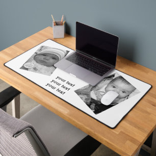 Customise it with Your black and white photos text Desk Mat