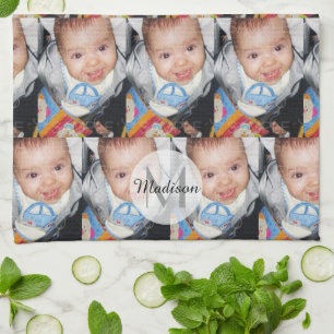 Customise it with Your photo pattern Monogram Tea Towel