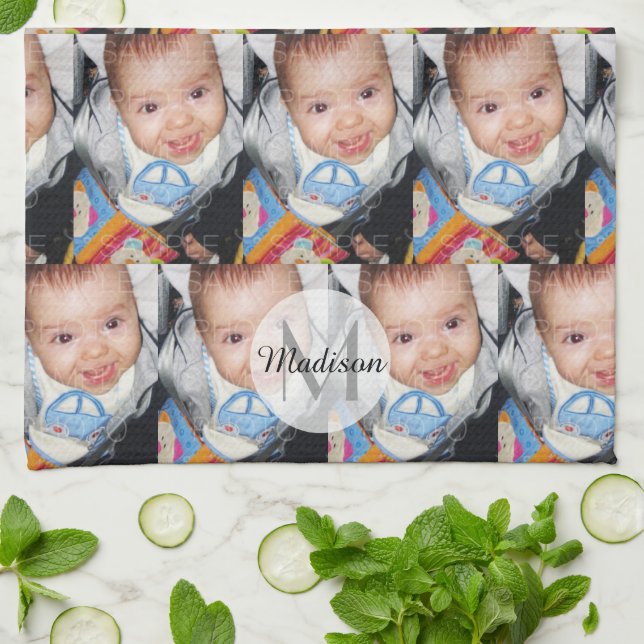 Customise it with Your photo pattern Monogram Tea Towel (Folded)