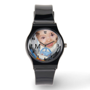 Customise it Your photo monogram black numbers Watch