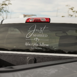 Customise Just Married Two Joined Hearts Date  Window Cling