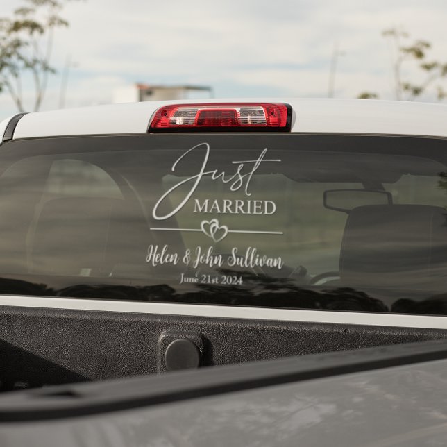 Customise Just Married Two Joined Hearts Date  Window Cling (Creator Uploaded)