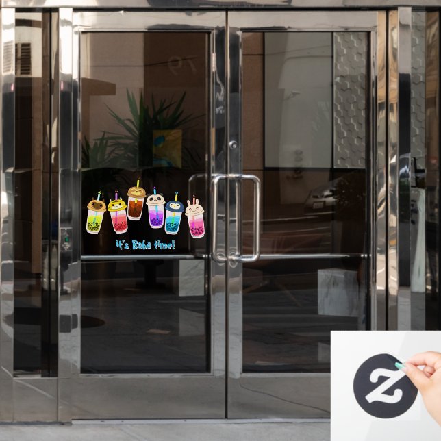 Customise Kawaii Bubble Tea Cartoon Characters Window Cling (Office Door)