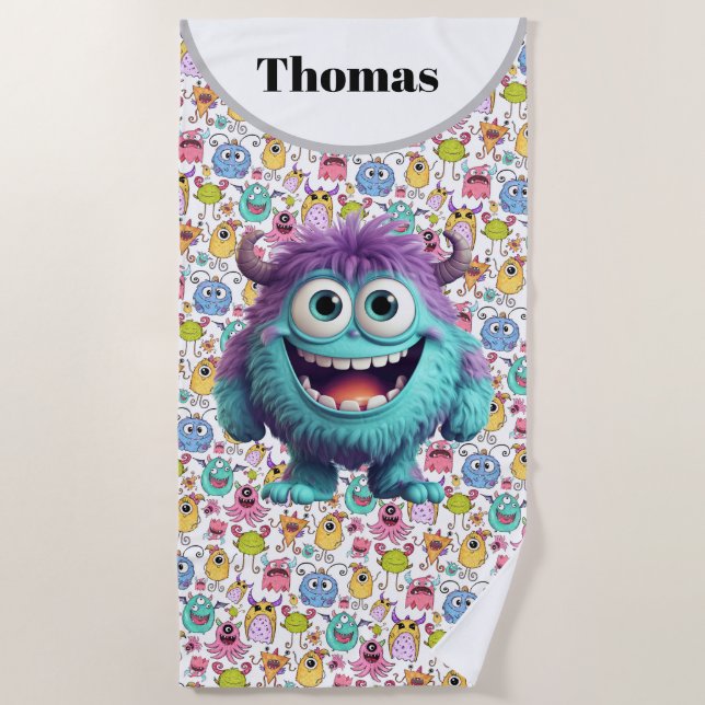 Customise Kids Funny Monsters Beach Towel (Front)