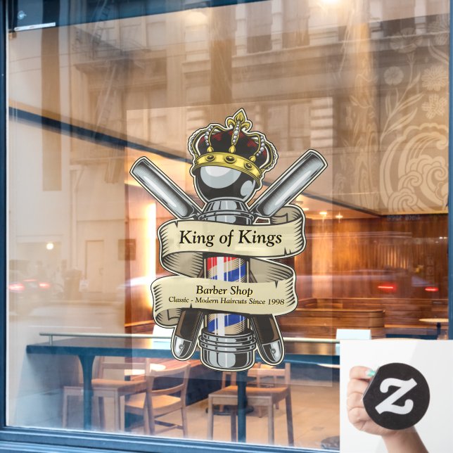 Customise King Royal Crown Barber Shop 2 Window Cling (Cafe Window)