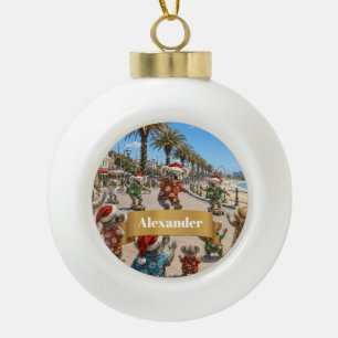 Customise Koalas Skateboarding Christmas Ceramic Ball Christmas Ornament