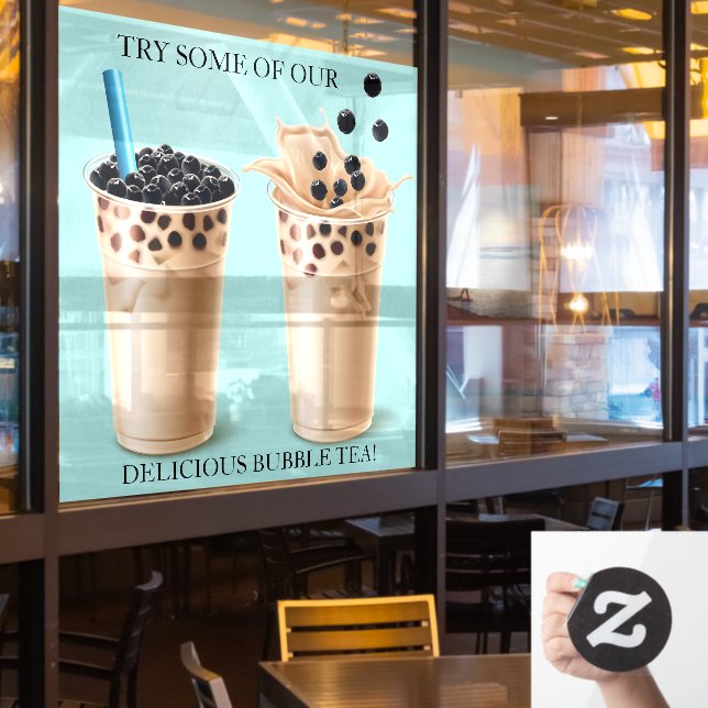 Customise Large Boba Bubble Tea Doughnut Shop  Window Cling (Restaurant Window)