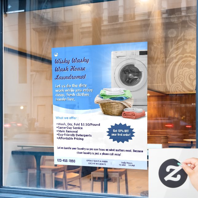 Customise Laundromat Laundry Service Wash and Fold Window Cling (Cafe Window)