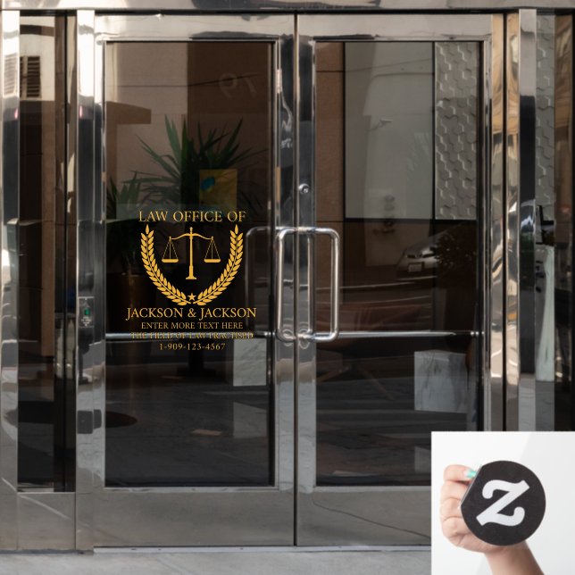 Customise Lawyer Law Office Detailed Front Gold Window Cling (Office Door)