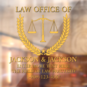 Customise Lawyer Law Office Detailed Front Gold Window Cling