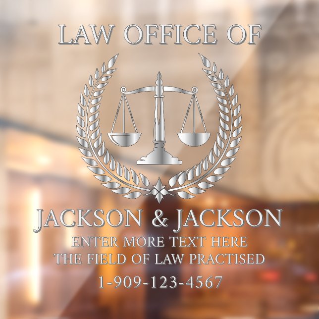 Customise Lawyer Law Office Detailed Front Silver Window Cling (Sheet 2)
