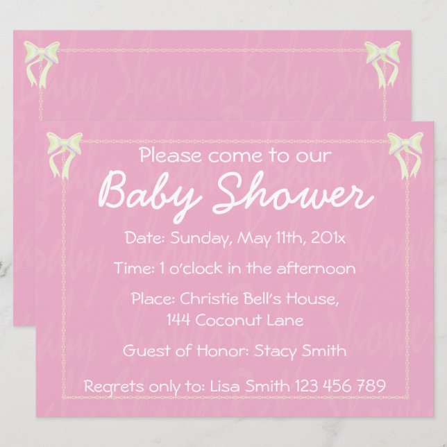 Customise Light pink Baby Girl shower invitation (Front/Back)