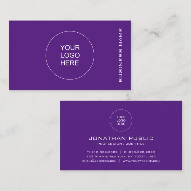 Customise Logo Elegant Royal Purple Template Business Card (Front/Back)