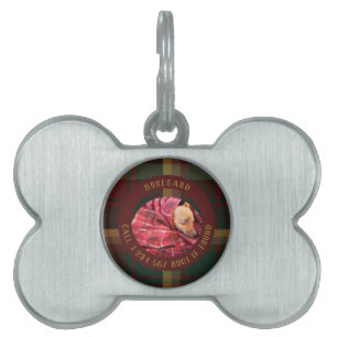 Customise Lost Dog Maple Leaf Tartan Burgundy Pet ID Tag