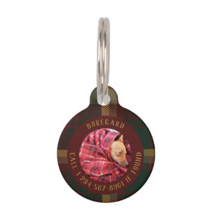 Customise Lost Dog Maple Leaf Tartan Burgundy Pet Tag