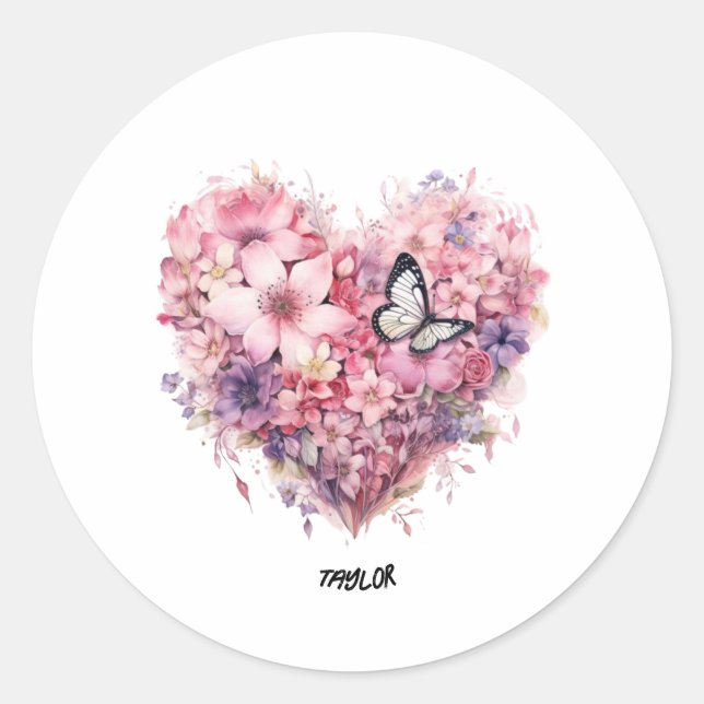 customise lovely cute floral heart Sticker (Front)
