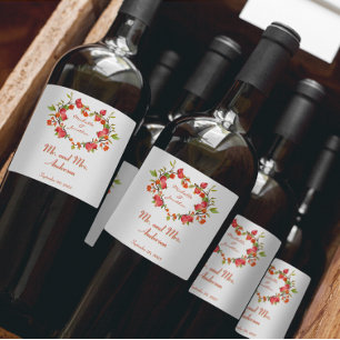 Customise Loving Heart Simple Elegant Wedding Wine Label