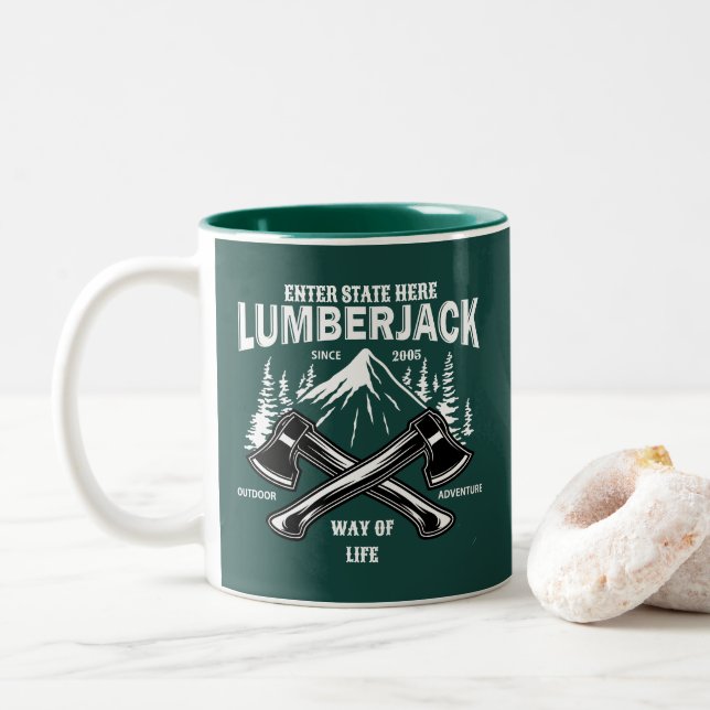 Customise Lumberjack Crossed Axes Way of Life Sinc Two-Tone Coffee Mug (With Donut)