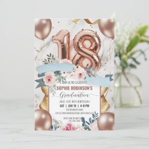 Customise Luxurious 18th Birthday Combine Graduate Invitation