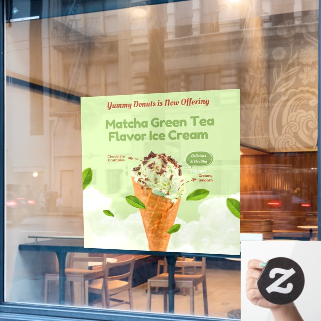 Customise Matcha Green Tea Ice Cream Doughnut Shop Window Cling (Cafe Window)