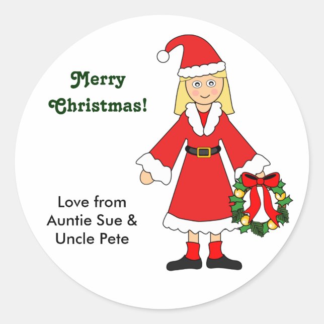 Customise Me -- Cute Christmas Picture (girl) Classic Round Sticker (Front)