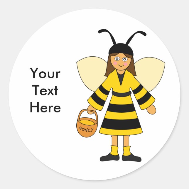Customise Me -- Girl in Bee costume Classic Round Sticker (Front)