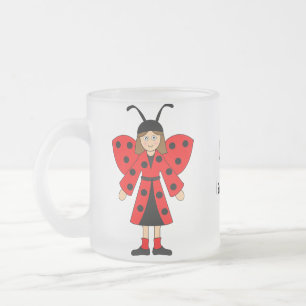 Customise Me -- Girl in Lady Bug costume Frosted Glass Coffee Mug