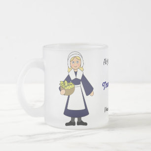 Customise Me -- Thanksgiving Pilgrim (girl) Frosted Glass Coffee Mug