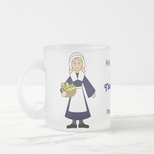 Customise Me -- Thanksgiving Pilgrim (girl) Frosted Glass Coffee Mug (Left)